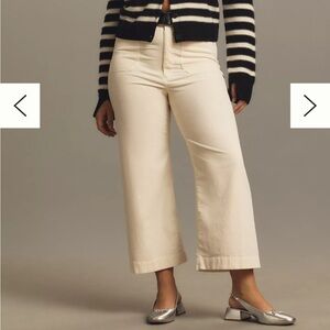 Anthropologie The Colette Corduroy Crop Wide-Leg Pants by Maeve Size 34 in Cream